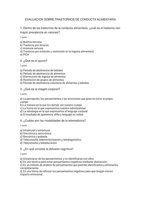 EVALUACION 2 Trastornos de la Conducta Alimentaria