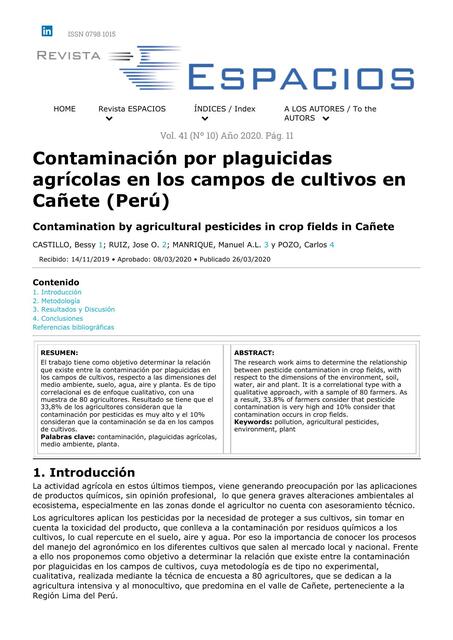 Contaminación por plaguicidas agrícolas en los campos