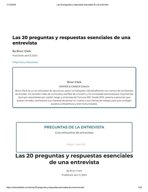 20 preguntas y respuestas para una entrevista de trabajo