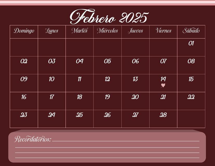 Calendario Febrero 2025