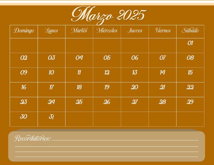 Calendario Marzo 2025