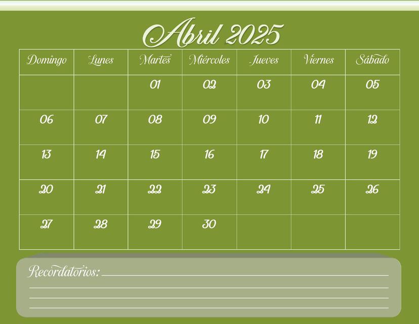 Calendario Abril