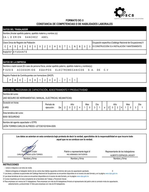 DC3 USO DE HERRAMIENTAS CALDERON SANCHEZ ABEL 1