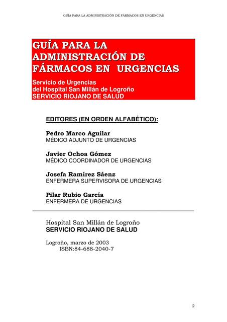 Guia para la Administracion de Farmacos en urgencias