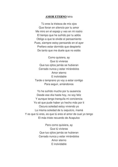 AMOR ETERNO letra