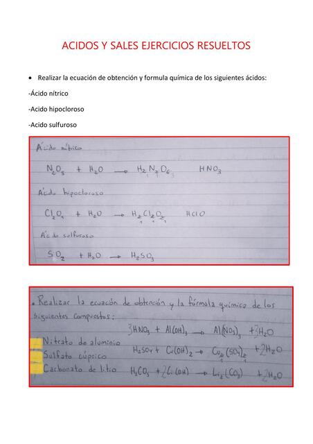 ACIDOS Y SALES EJERCICIOS RESUELTOS