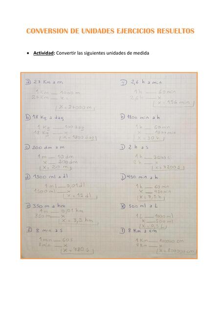 CONVERSION DE UNIDADES EJERCICIOS RESUELTOS