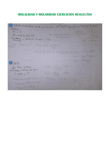 MOLALIDAD Y MOLARIDAD EJERCICIOS RESUELTOS