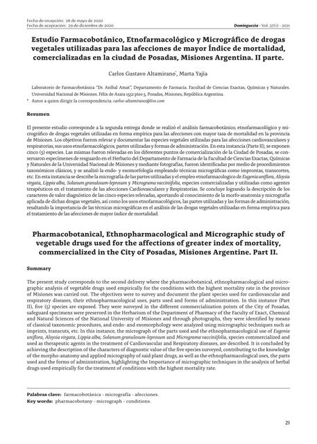 Estudio farmacobotánico etnofarmacológico y micrográfico