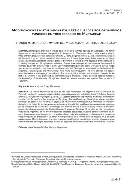 Modificaciones histológicas foliares causadas por organismos fúngicos