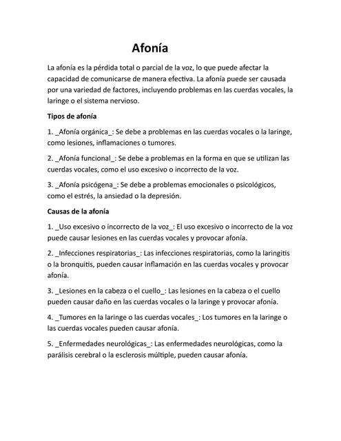 Afonía | Aura Ester Peréz Rada | uDocz