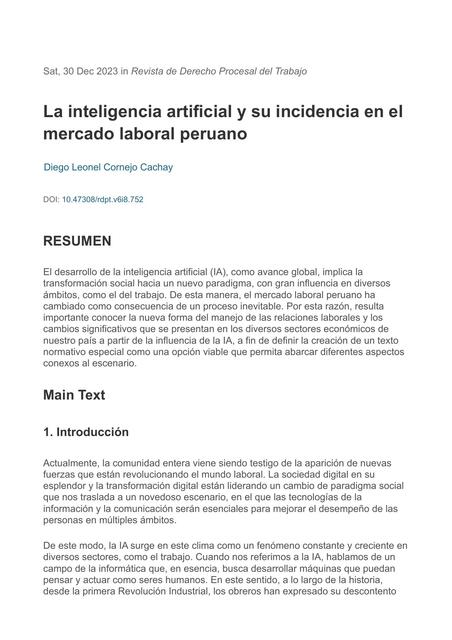 La inteligencia artificial y su incidencia en el mercado laboral