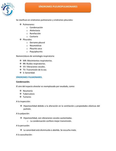 Síndromes pleuropulmonares