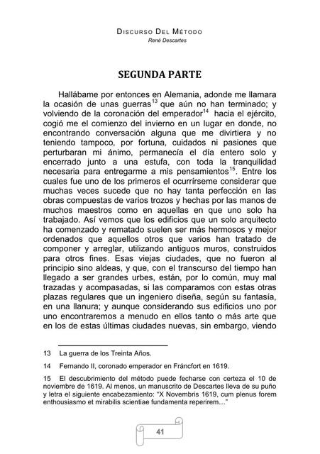 Descartes ; Discurso del metodo (Segunda parte)