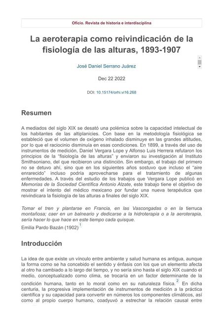 La aeroterapia como reivindicación de la fisiologí