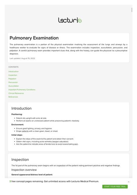 Pulmonary Examination Lecturio