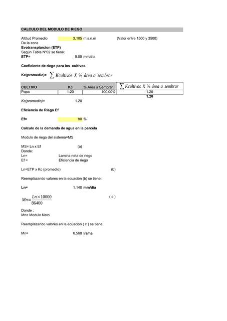 Calculo Modulo de Riego