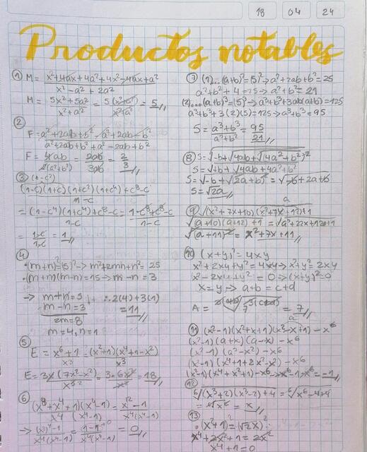 Matemática general productos notables