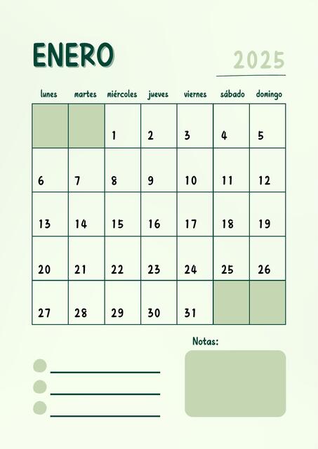 Calendario y Planner Completo Simple Verde 2025