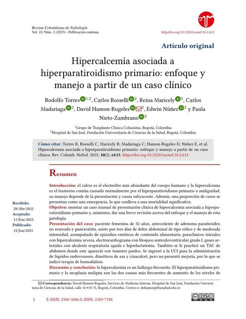 Hipercalcemia asociada a hiperparatiroidismo