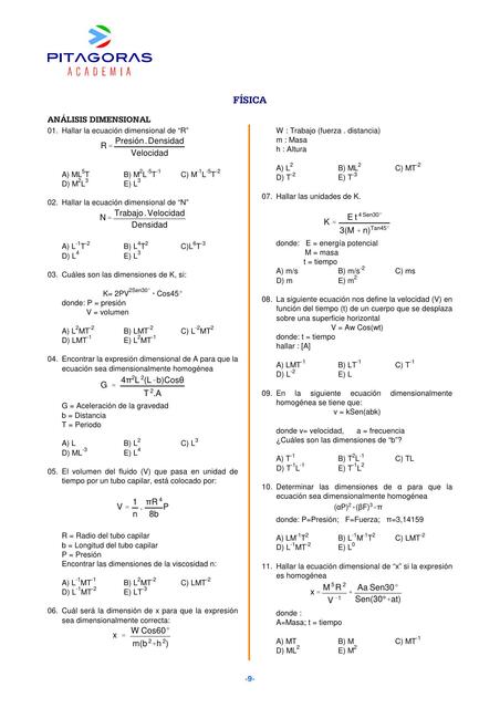 FÍSICA ANÁLISIS DIMENSIONAL