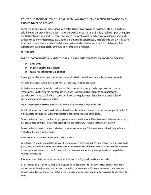 CONTROL Y SEGUIMIENTO DE LA SALUD EN LA NIÑA Y EL