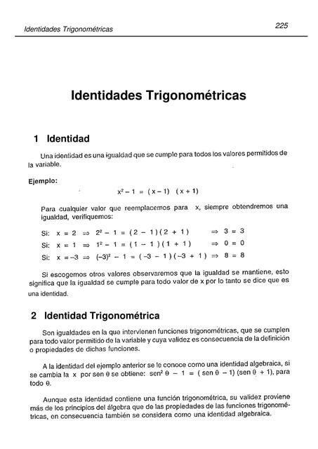 IDENTIDADES TRIGONOMETRICAS