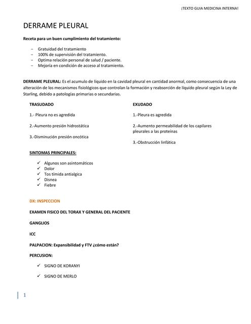 DERRAME PLEURAL - NEUMOLOGÍA MED INTERNA