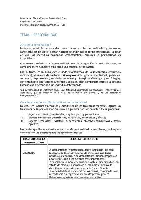 PERSONALIDAD _ PSICOPATOLOGÍA