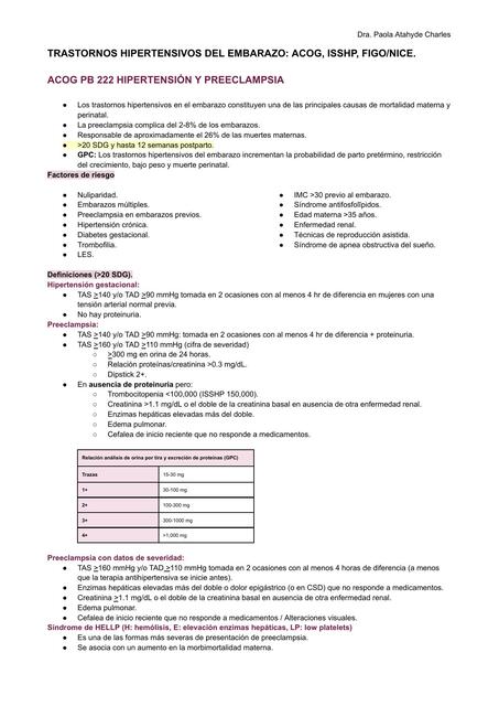 Trastornos hipertensivos del embarazo: resumen de ACOG, ISSHP, NICE/FIGO