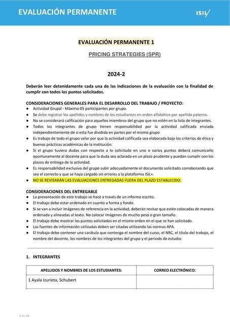 PRICING EVA PERM 1 2 | Rosario De Fátima | uDocz