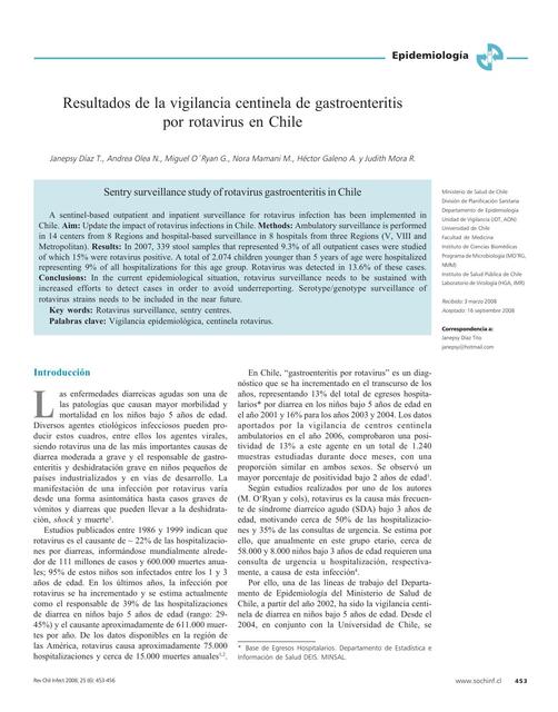 Resultados de la vigilancia centinela de gastroenteritis por rotavirus en Chile