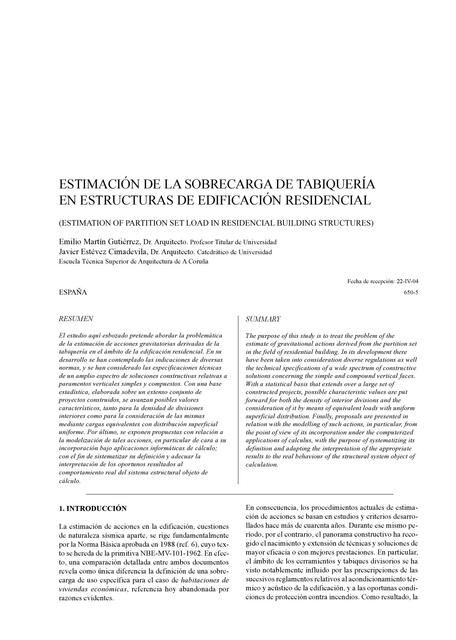 ESTIMACIÓN DE LA SOBRECARGA DE TABIQUERÍA