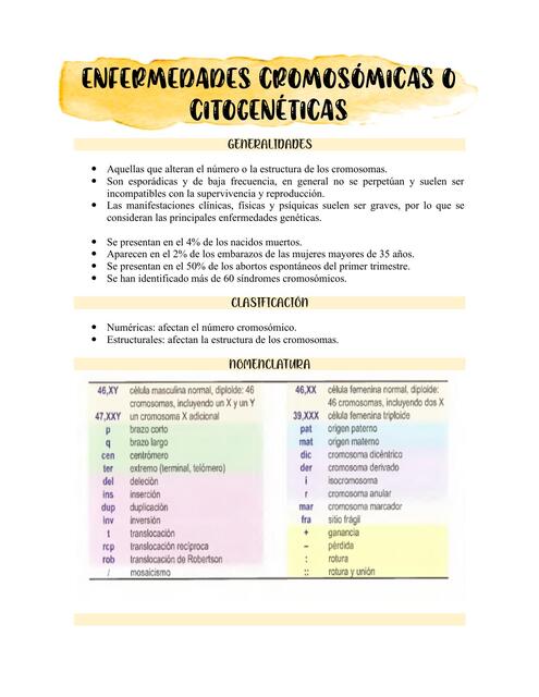 Enfermedades cromosómicas o citogenéticas