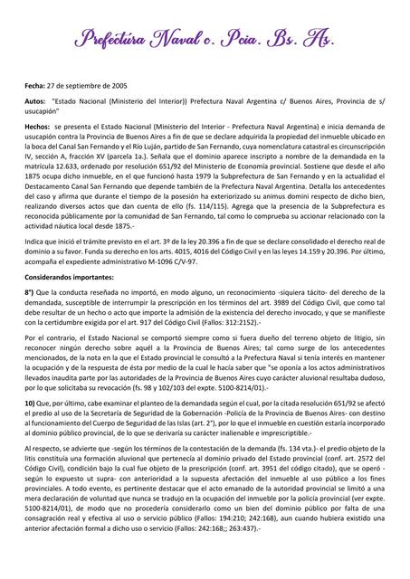 Fallo Prefectura Naval c Pcia Bs As - Derecho Administrativo 2