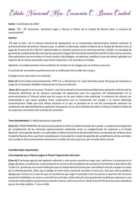 Fallo ESTADO NACIONAL MIN ECONOMÍA - Derecho Administrativo 2