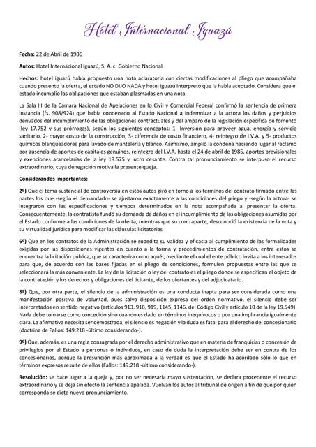 Fallo Hotel Internacional Iguazú - Derecho Administrativo 2