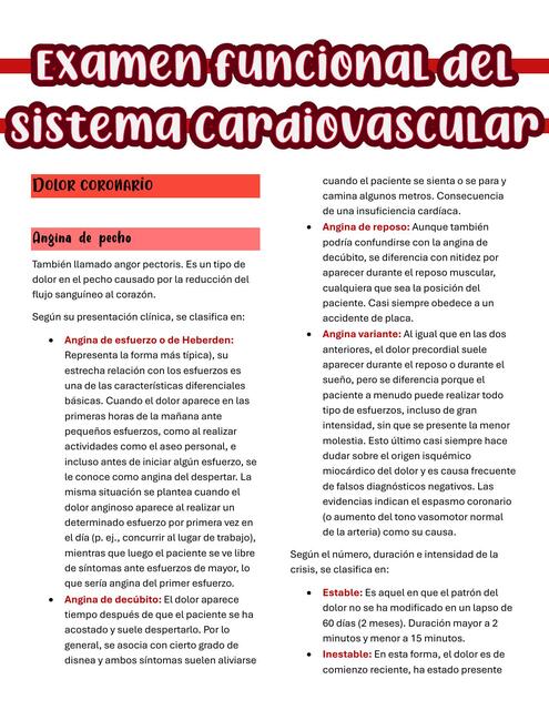 Examen Funcional del Sistema Cardiovascular