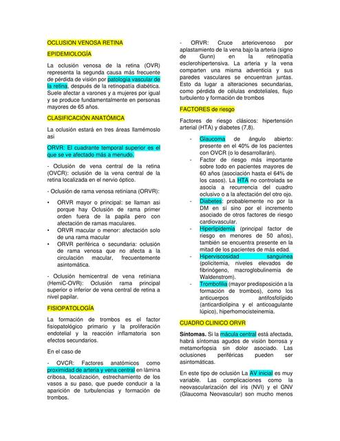 Retinopatia diabetica Y OVR OFTALMOLOGIA