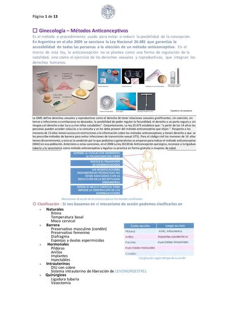 Ginecología - Métodos Anticonceptivos