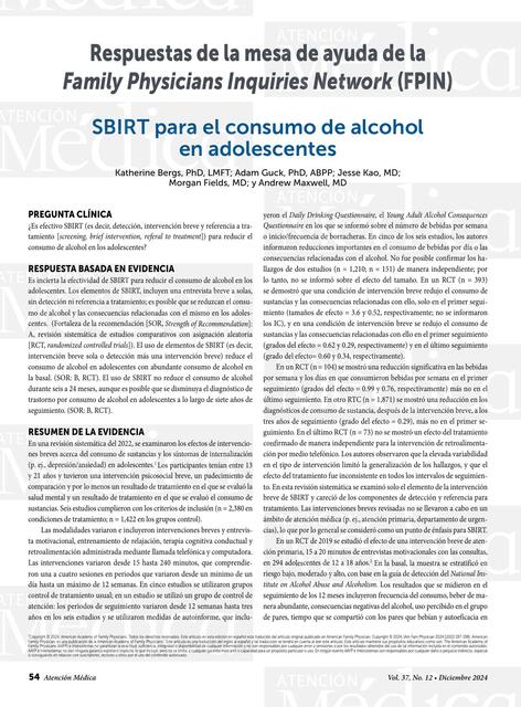 SBIRT para el consumo de alcohol en adolescentes