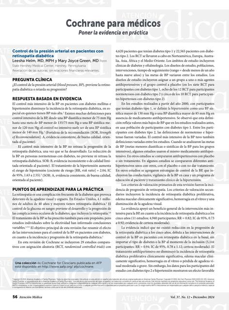 Control de la presión arterial en pacientes con retinopatía diabetica