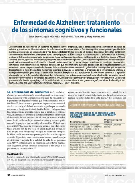 Enfermedad de Alzheimer tratamiento de los síntoma