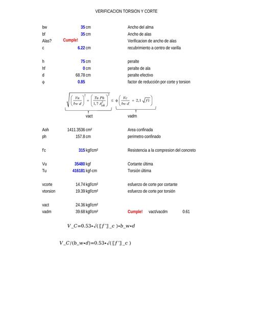 Verificación cortante torsion