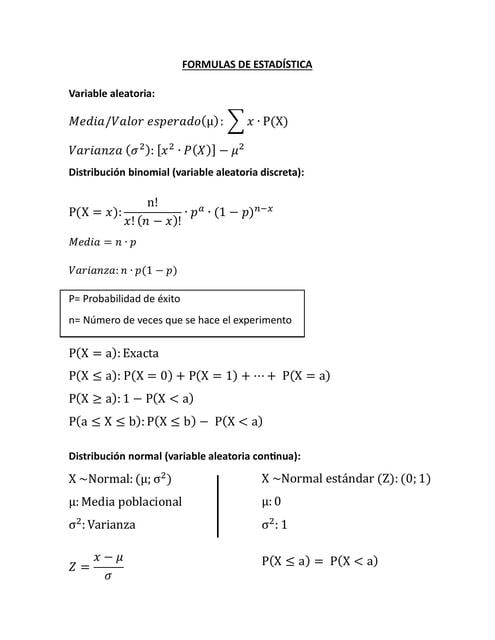 FORMULAS DE ESTADÍSTICA | Diego Enrique Valls Tapia | uDocz