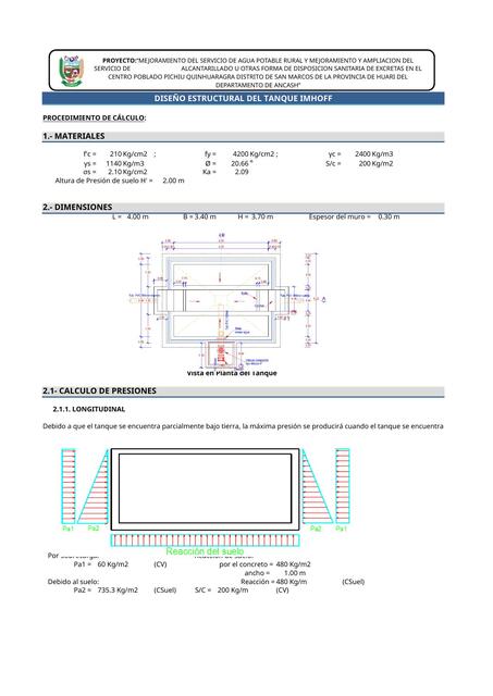 Hoja excel de Diseño estructural de tanque Imhoff