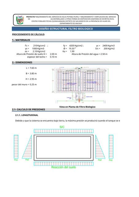 Hoja excel de Diseño estructural de filtro biológico