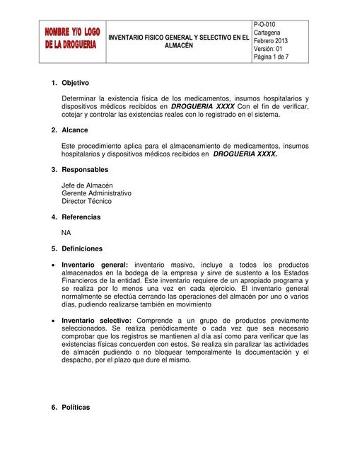 Procedimiento Inventarios fisico general y selecti