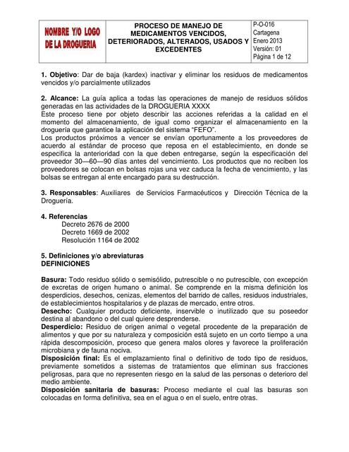 Plan de Gestion de Residuos de Medicamentos