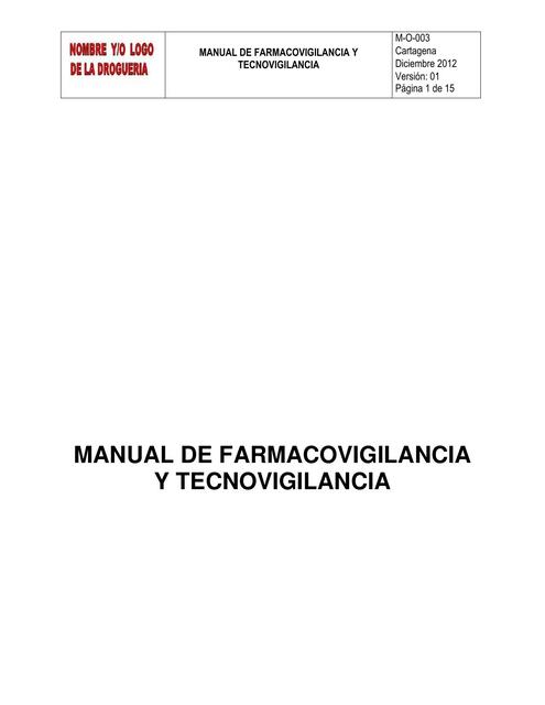 Manual de Farmacovigilancia y Tecnovigilancia